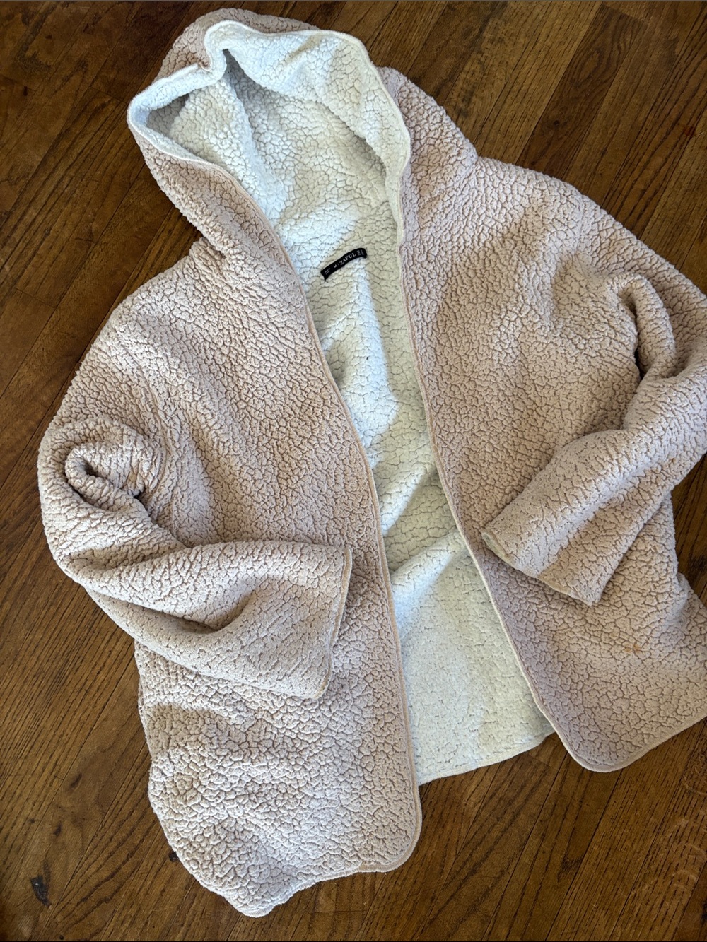 Zaful Creamy Beige Hooded Sherpa Coat
